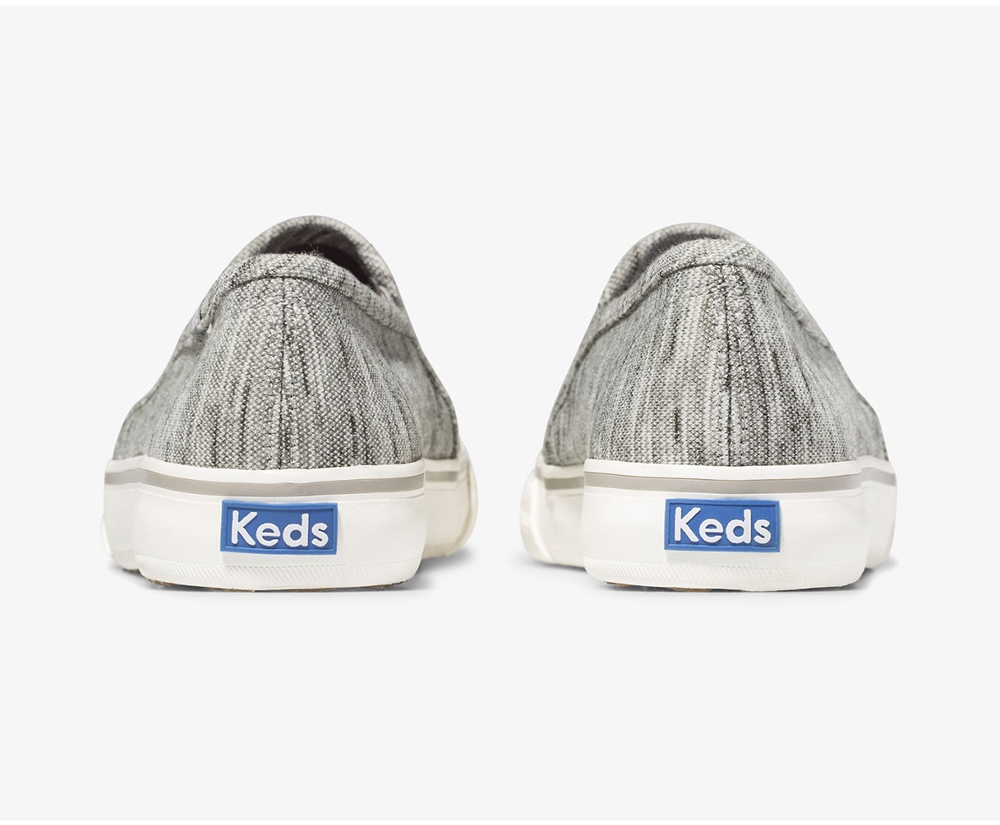 Keds Slip Ons Grey - Double Decker Heathered Stripe Knit - Womens EKLMIU-871